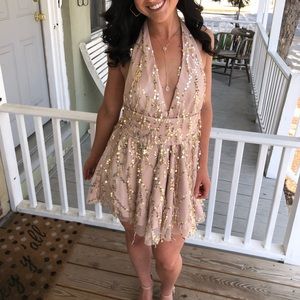 Rose gold dress with gold sequins
